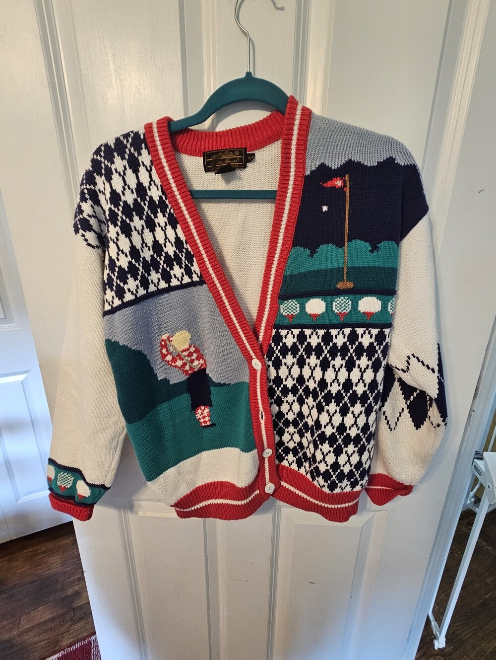 Eddie Bauer 90's Vintage Mixed-Pattern Golf Cardigan Sweater